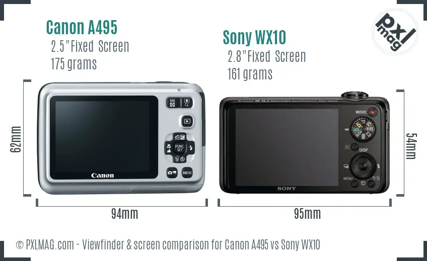 Canon A495 vs Sony WX10 Screen and Viewfinder comparison