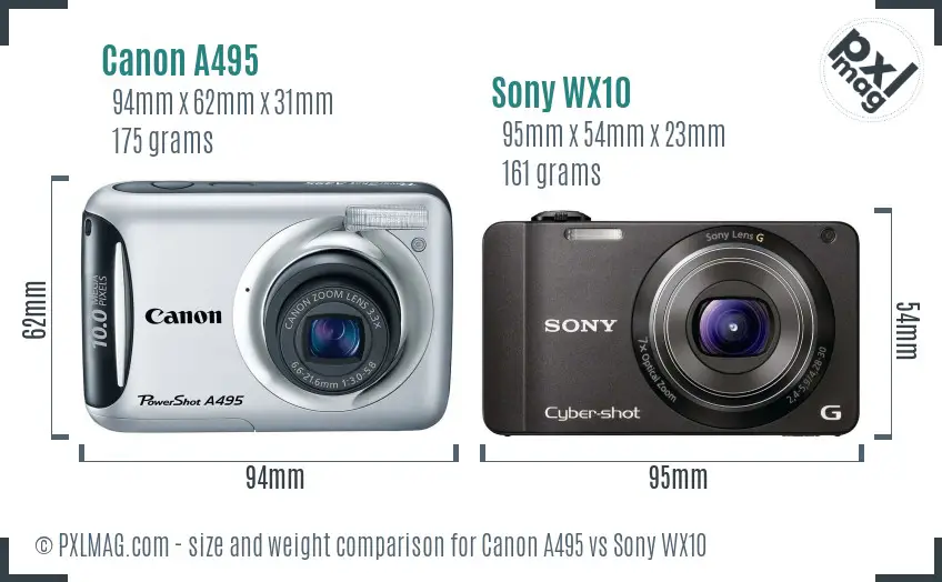 Canon A495 vs Sony WX10 size comparison