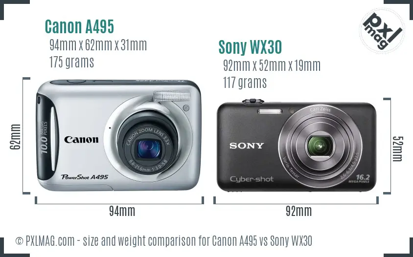 Canon A495 vs Sony WX30 size comparison