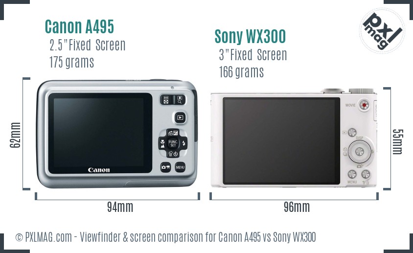 Canon A495 vs Sony WX300 Screen and Viewfinder comparison