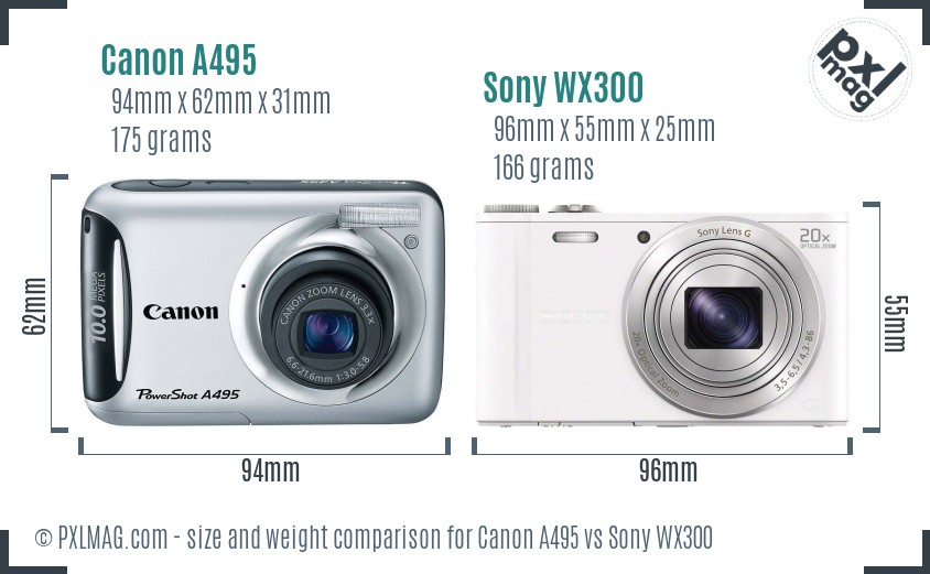 Canon A495 vs Sony WX300 size comparison
