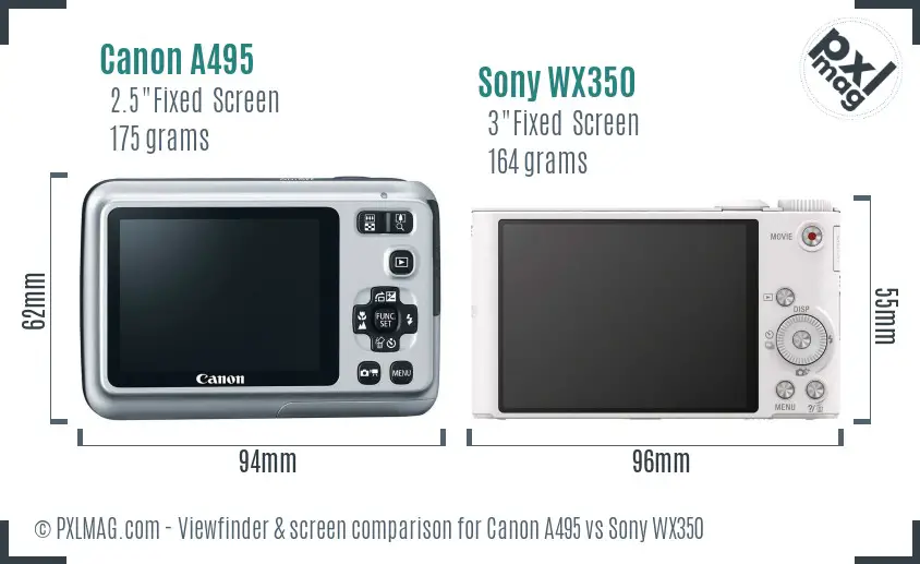 Canon A495 vs Sony WX350 Screen and Viewfinder comparison