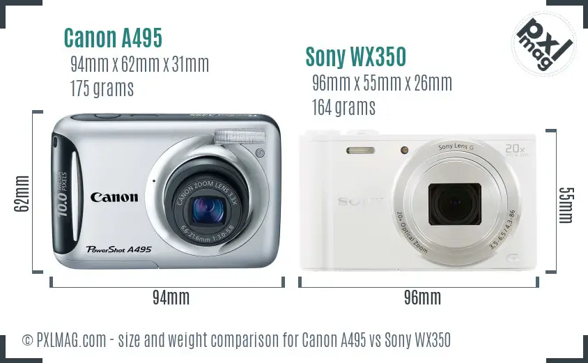 Canon A495 vs Sony WX350 size comparison