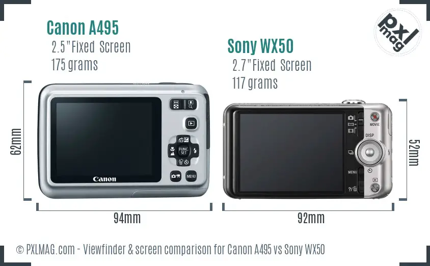 Canon A495 vs Sony WX50 Screen and Viewfinder comparison Canon A495 vs Sony WX50 Screen and Viewfinder comparison