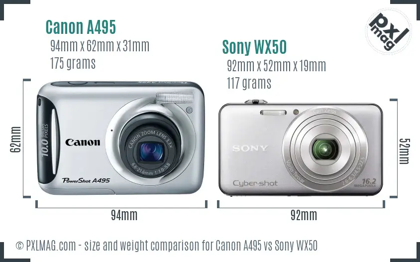 Canon A495 vs Sony WX50 size comparison Canon A495 vs Sony WX50 size comparison
