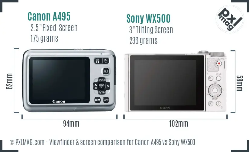 Canon A495 vs Sony WX500 Screen and Viewfinder comparison