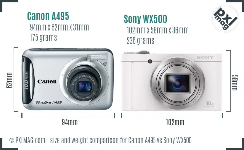 Canon A495 vs Sony WX500 size comparison