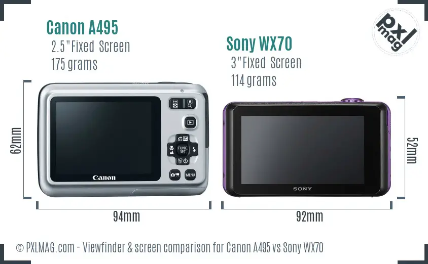 Canon A495 vs Sony WX70 Screen and Viewfinder comparison Canon A495 vs Sony WX70 Screen and Viewfinder comparison