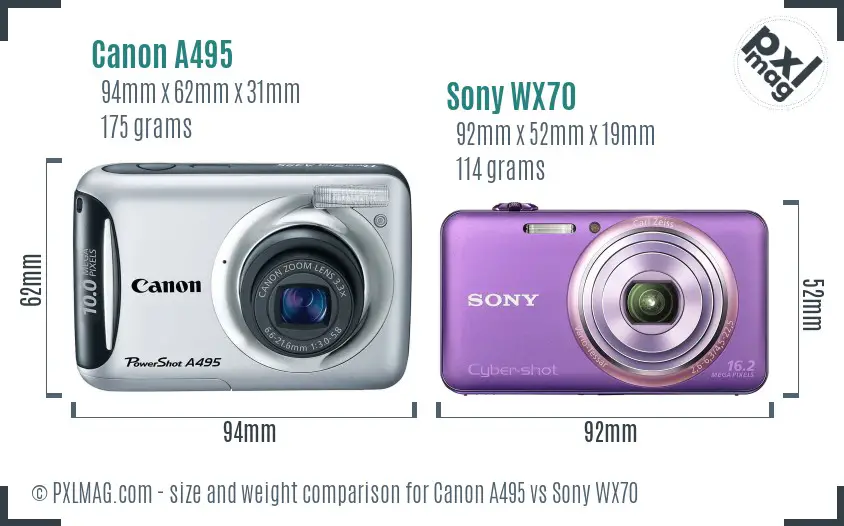 Canon A495 vs Sony WX70 size comparison Canon A495 vs Sony WX70 size comparison