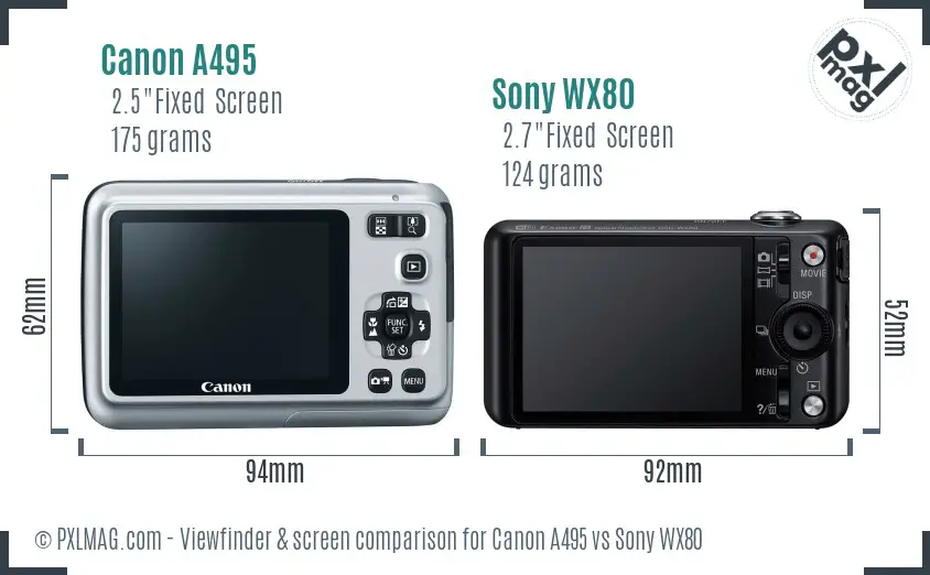Canon A495 vs Sony WX80 Screen and Viewfinder comparison