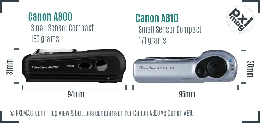 Canon A800 vs Canon A810 top view buttons comparison