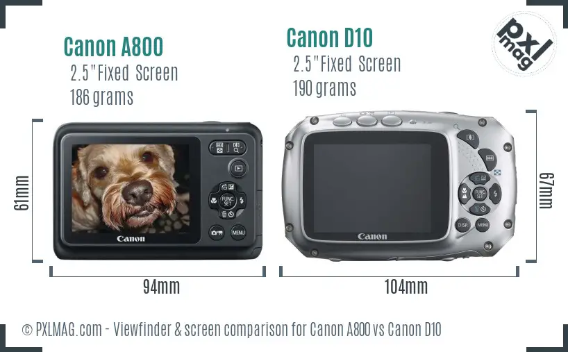 Canon A800 vs Canon D10 Screen and Viewfinder comparison Canon A800 vs Canon D10 Screen and Viewfinder comparison