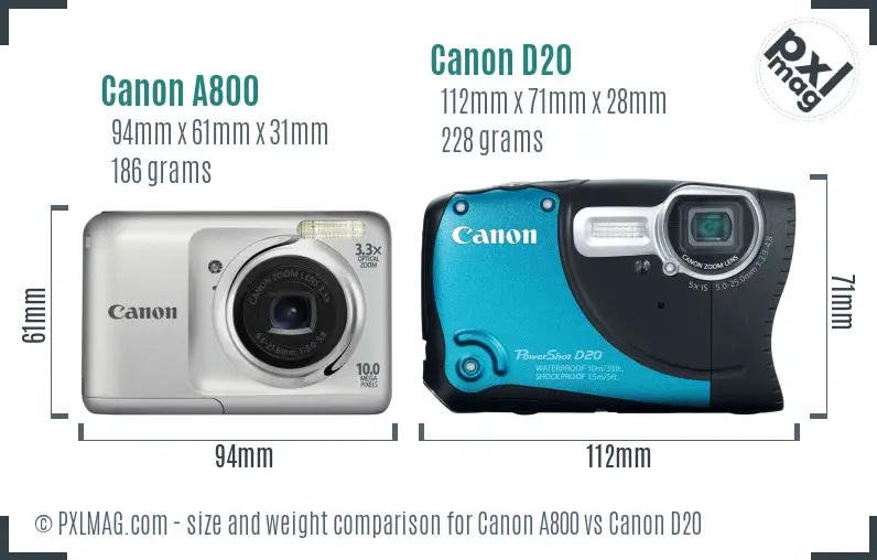 Canon A800 vs Canon D20 size comparison Canon A800 vs Canon D20 size comparison