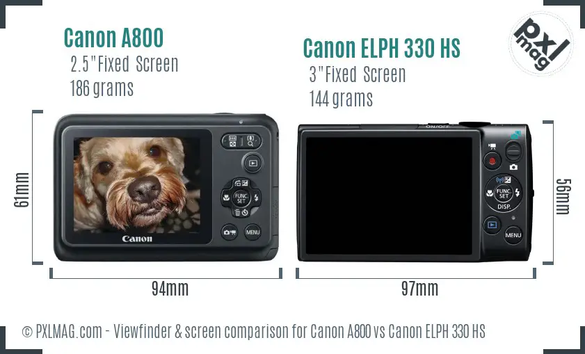 Canon A800 vs Canon ELPH 330 HS Screen and Viewfinder comparison Canon A800 vs Canon ELPH 330 HS Screen and Viewfinder comparison