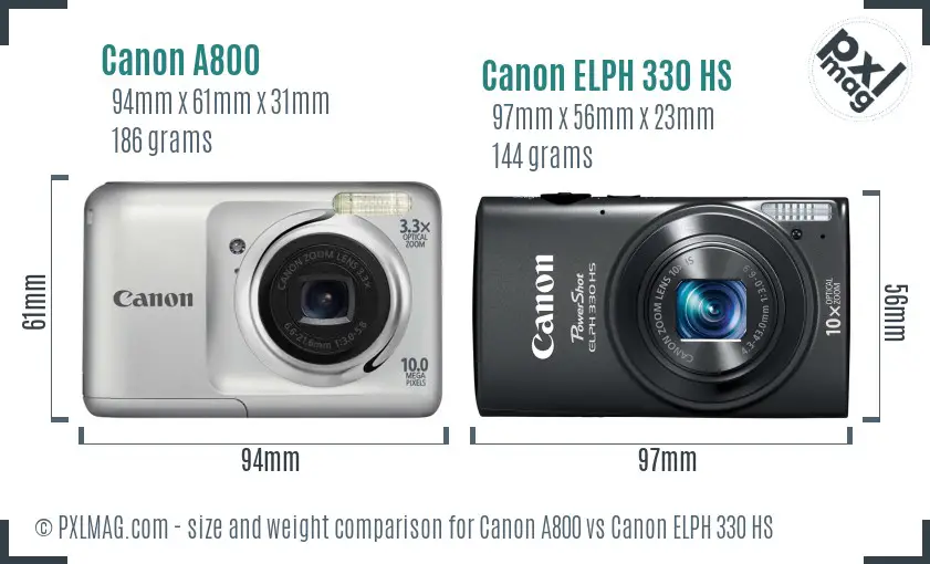 Canon A800 vs Canon ELPH 330 HS size comparison Canon A800 vs Canon ELPH 330 HS size comparison