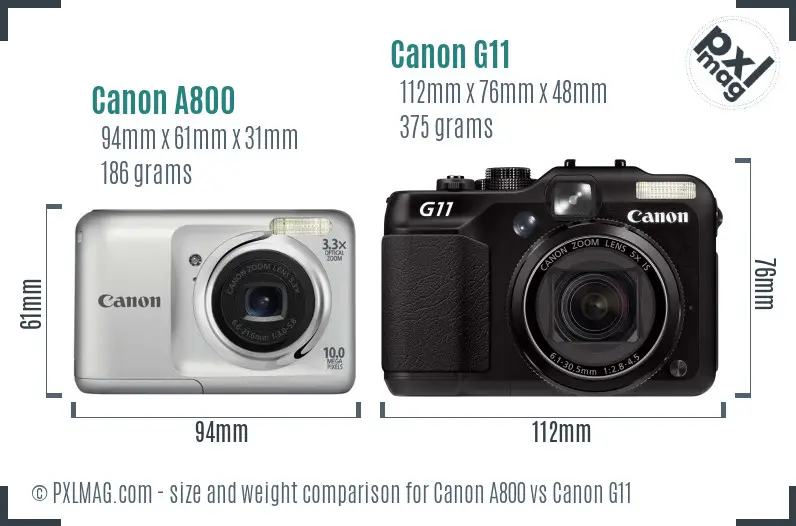 Canon A800 vs Canon G11 size comparison