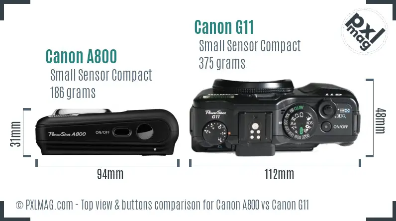 Canon A800 vs Canon G11 top view buttons comparison