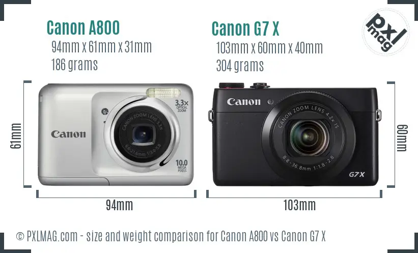 Canon A800 vs Canon G7 X size comparison