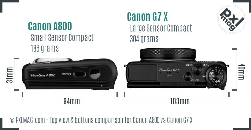 Canon A800 vs Canon G7 X top view buttons comparison