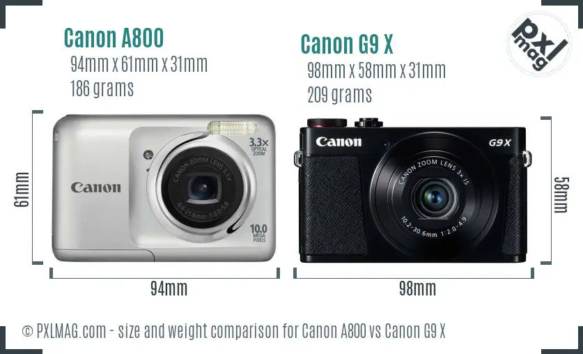 Canon A800 vs Canon G9 X size comparison