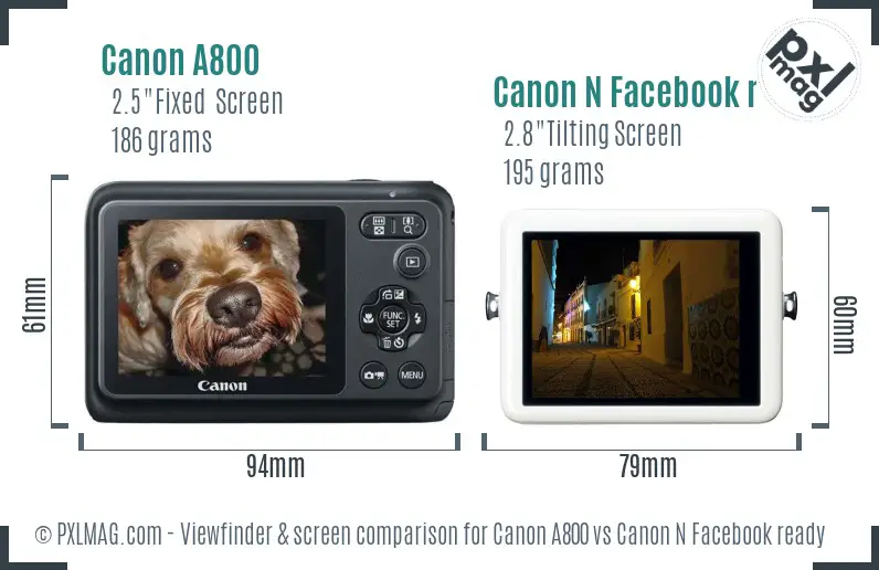 Canon A800 vs Canon N Facebook ready Screen and Viewfinder comparison