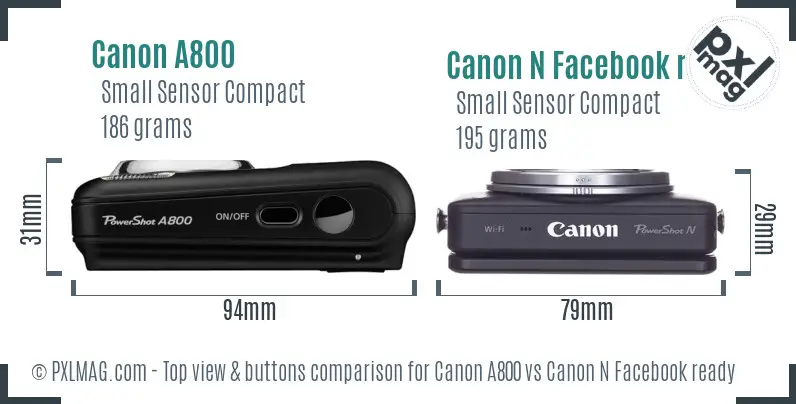 Canon A800 vs Canon N Facebook ready top view buttons comparison