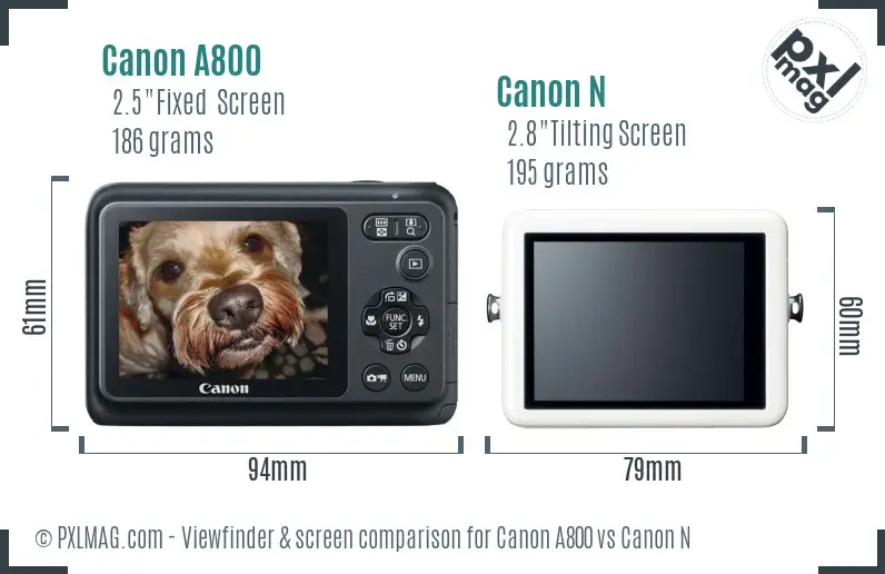 Canon A800 vs Canon N Screen and Viewfinder comparison