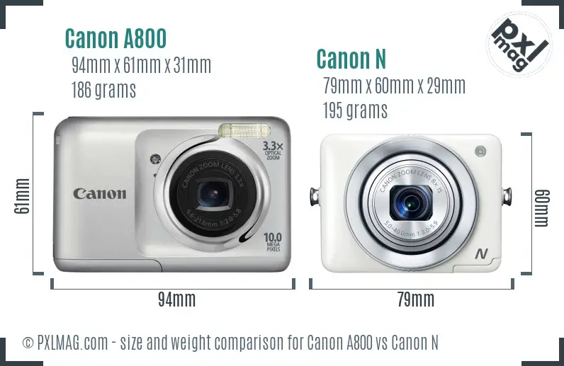 Canon A800 vs Canon N size comparison