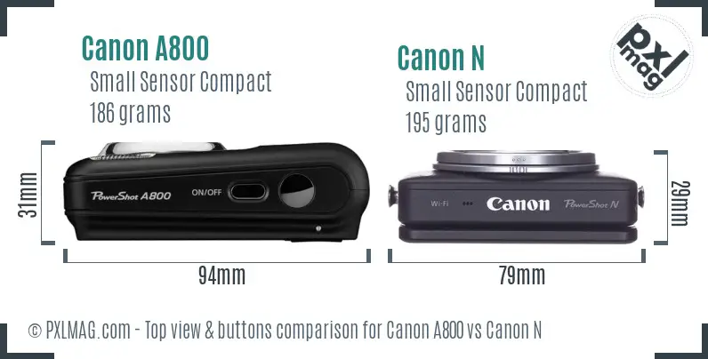 Canon A800 vs Canon N top view buttons comparison