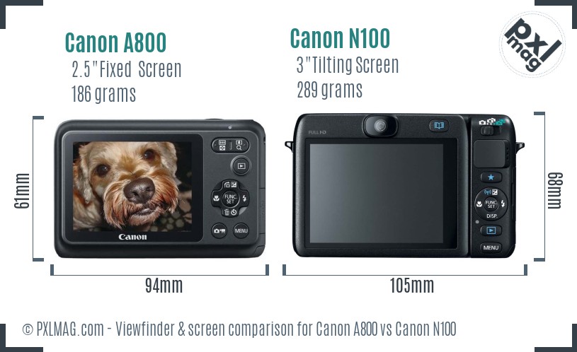 Canon A800 vs Canon N100 Screen and Viewfinder comparison