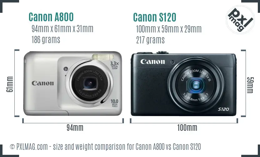 Canon A800 vs Canon S120 size comparison