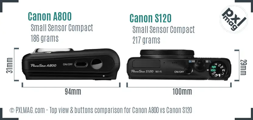 Canon A800 vs Canon S120 top view buttons comparison