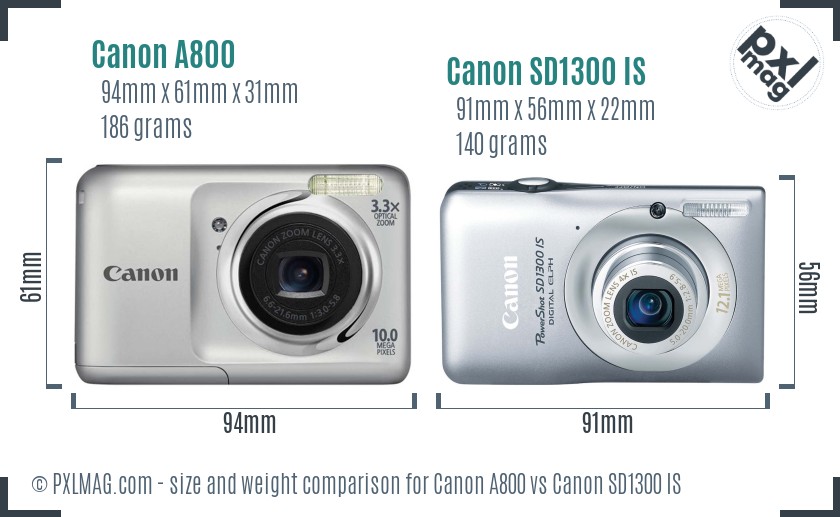 Canon A800 vs Canon SD1300 IS size comparison Canon A800 vs Canon SD1300 IS size comparison