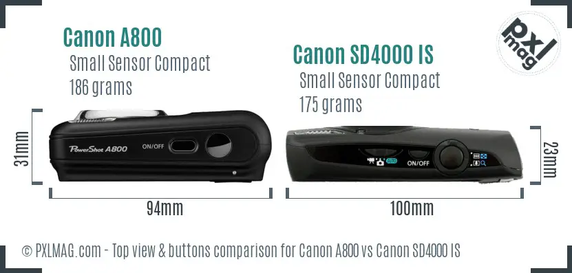 Canon A800 vs Canon SD4000 IS top view buttons comparison