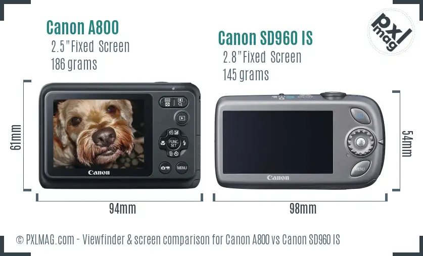 Canon A800 vs Canon SD960 IS Screen and Viewfinder comparison