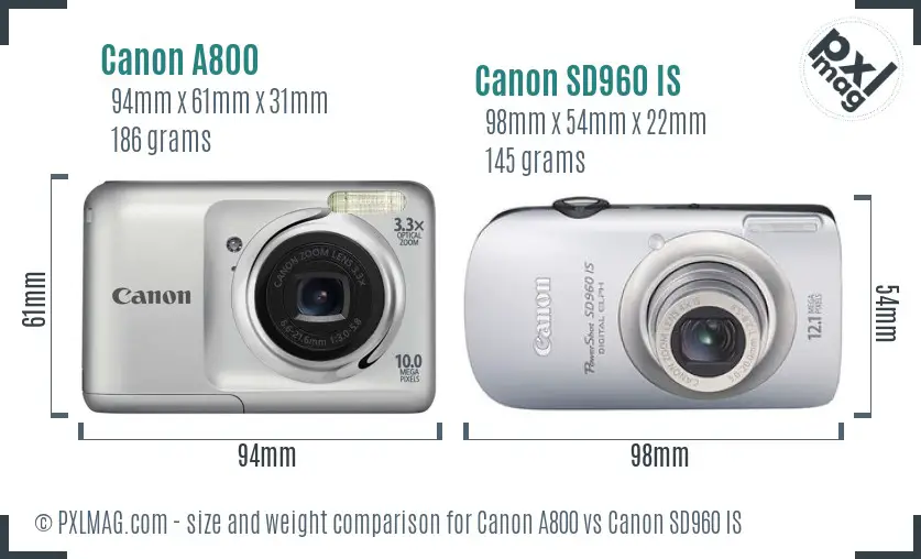 Canon A800 vs Canon SD960 IS size comparison