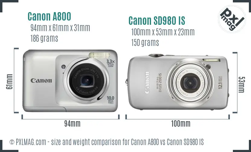 Canon A800 vs Canon SD980 IS size comparison