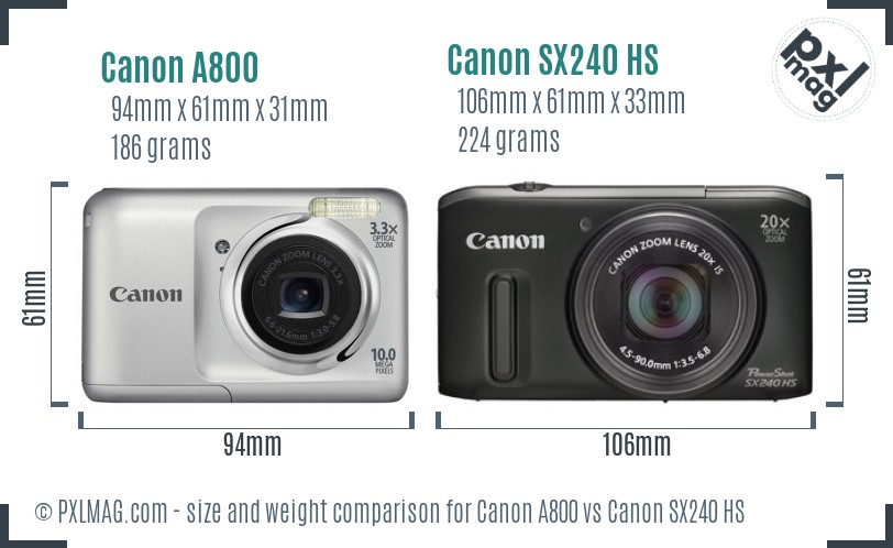 Canon A800 vs Canon SX240 HS size comparison Canon A800 vs Canon SX240 HS size comparison