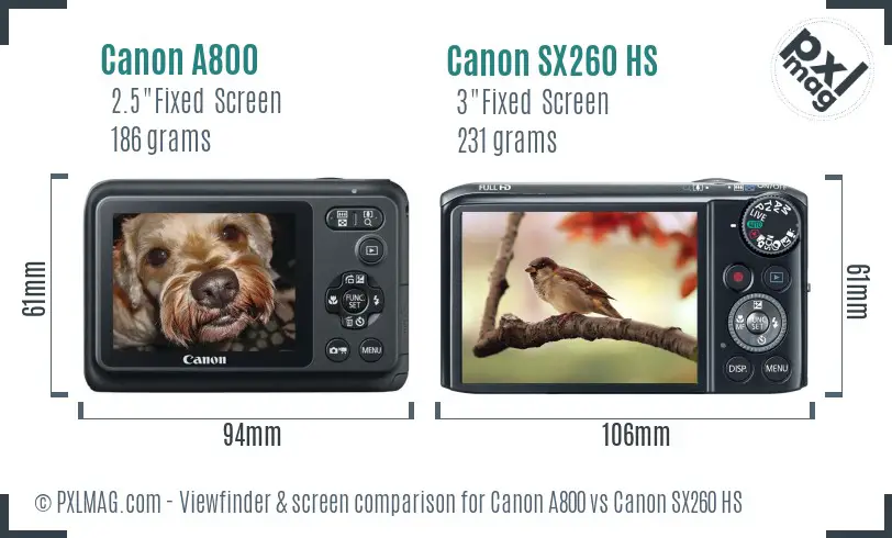 Canon A800 vs Canon SX260 HS Screen and Viewfinder comparison Canon A800 vs Canon SX260 HS Screen and Viewfinder comparison