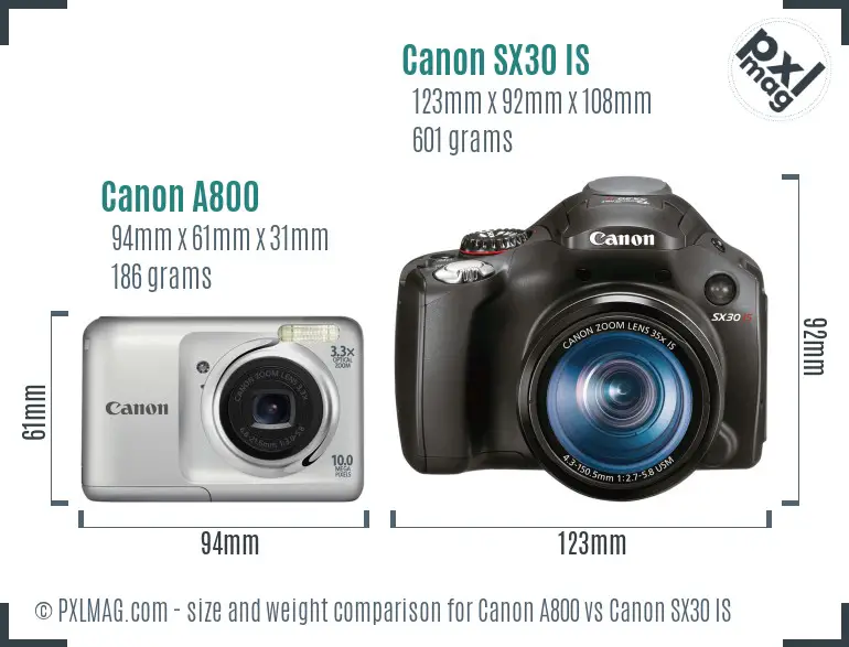 Canon A800 vs Canon SX30 IS size comparison