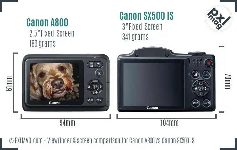 Canon A800 vs Canon SX500 IS Screen and Viewfinder comparison