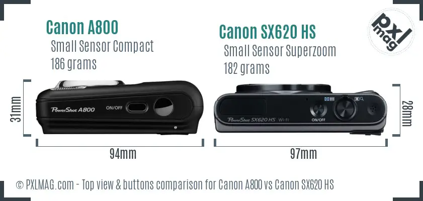Canon A800 vs Canon SX620 HS top view buttons comparison