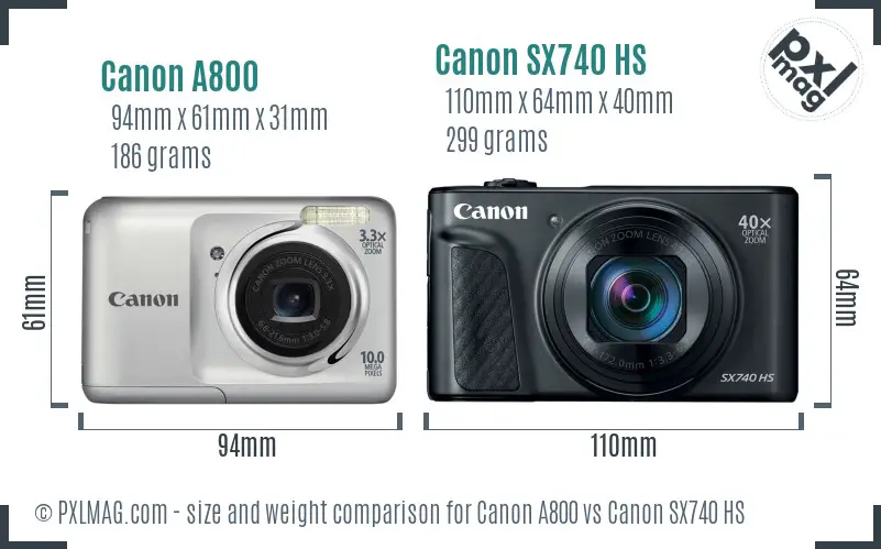 Canon A800 vs Canon SX740 HS size comparison Canon A800 vs Canon SX740 HS size comparison