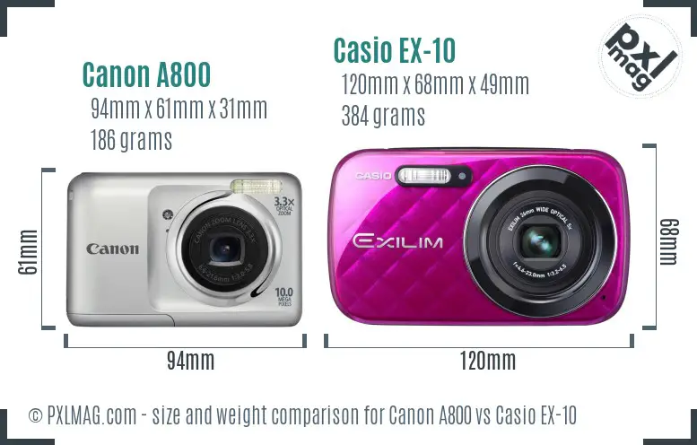 Canon A800 vs Casio EX-10 size comparison