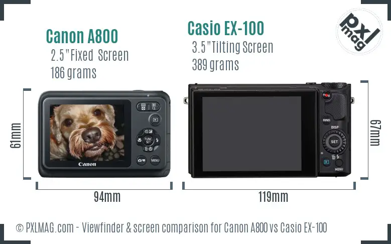 Canon A800 vs Casio EX-100 Screen and Viewfinder comparison