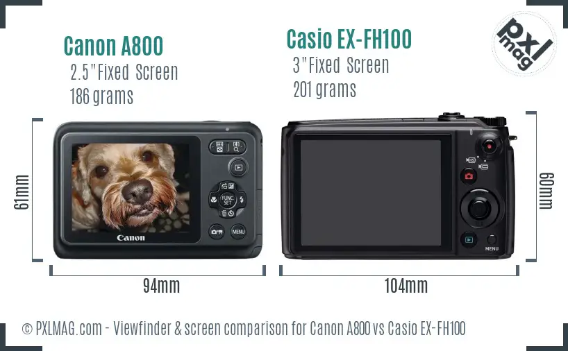 Canon A800 vs Casio EX-FH100 Screen and Viewfinder comparison