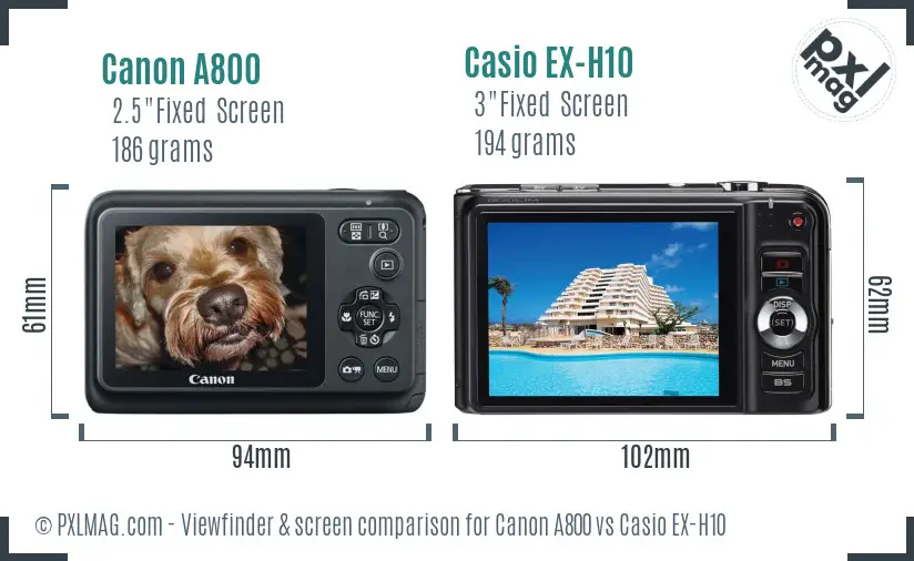 Canon A800 vs Casio EX-H10 Screen and Viewfinder comparison Canon A800 vs Casio EX-H10 Screen and Viewfinder comparison