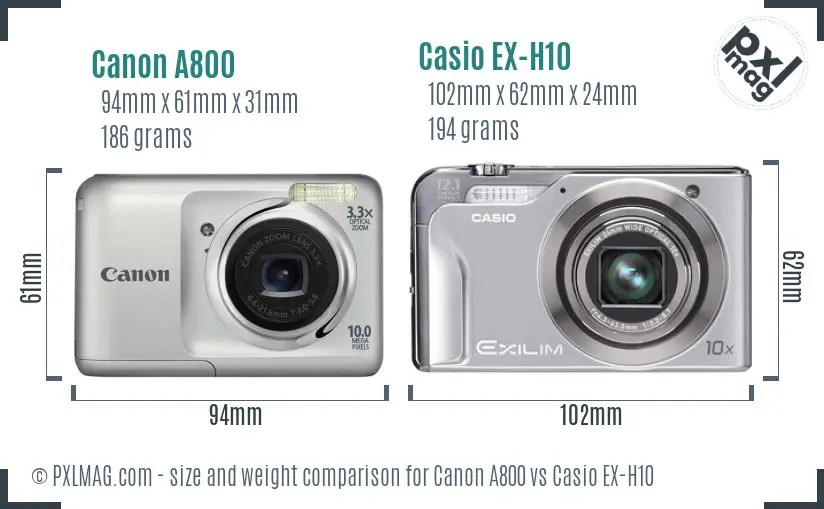 Canon A800 vs Casio EX-H10 size comparison Canon A800 vs Casio EX-H10 size comparison