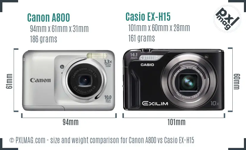 Canon A800 vs Casio EX-H15 size comparison