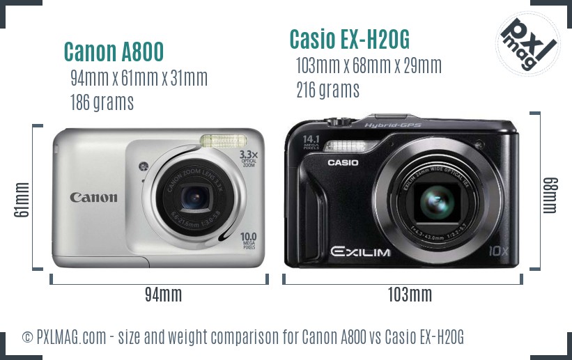 Canon A800 vs Casio EX-H20G size comparison